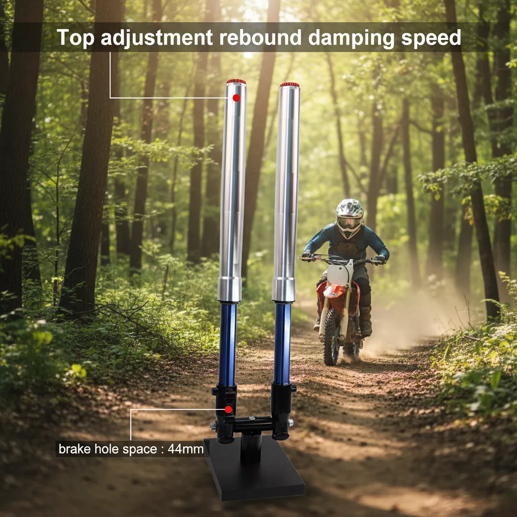 ४४ मिमी फूट इनव्हर्टेड फोर्क रिबाउंड ॲडजस्टेबल मोटरसायकल शॉक शोषक